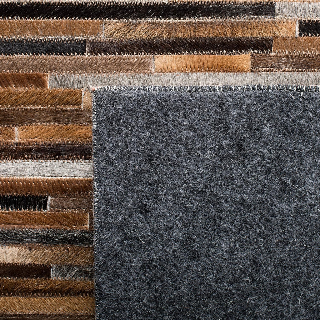 Beige Cowhide Patchwork Rug – Handmade Linear Leather Area Rug – Modern