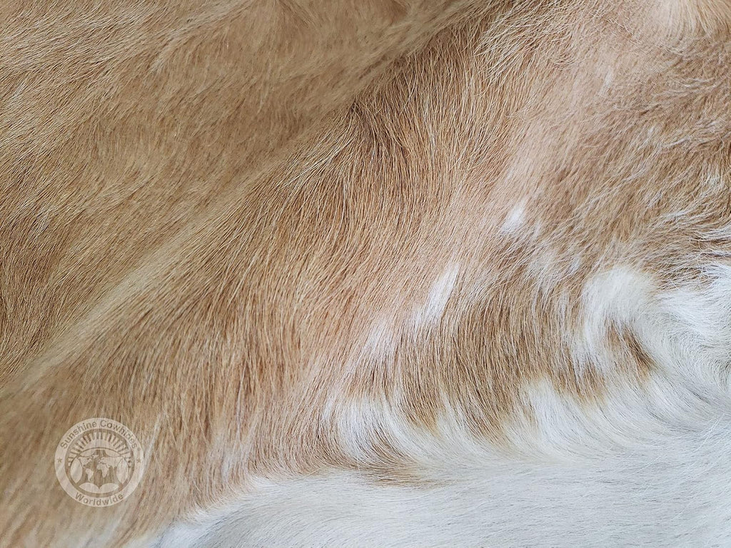 Sunshine Cowhides 100% Genuine Palomino Beige and White Cowhide Rug - Modern Style
