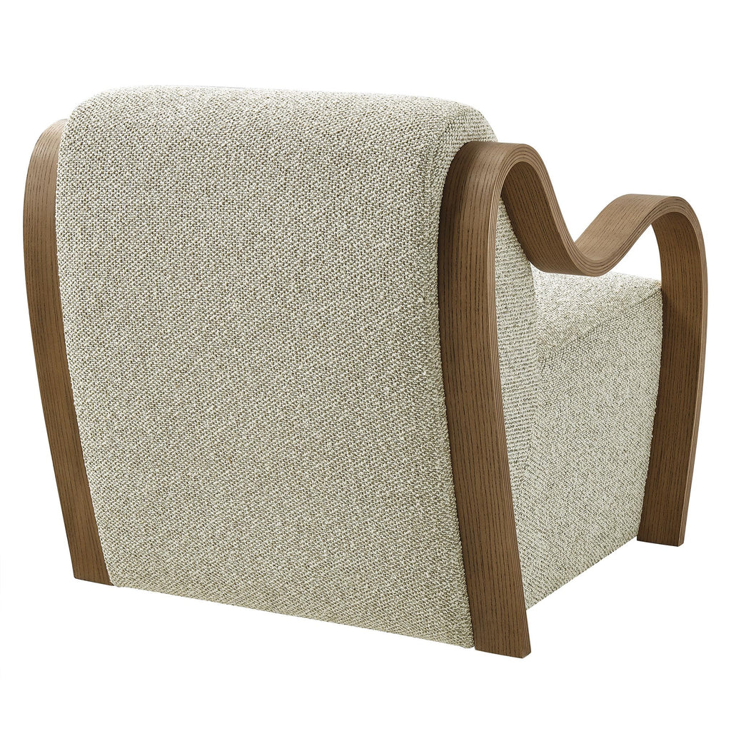 Modway Atrium Boucle Upholstered Lounge Chair in Cream with Sculptural Bentwood