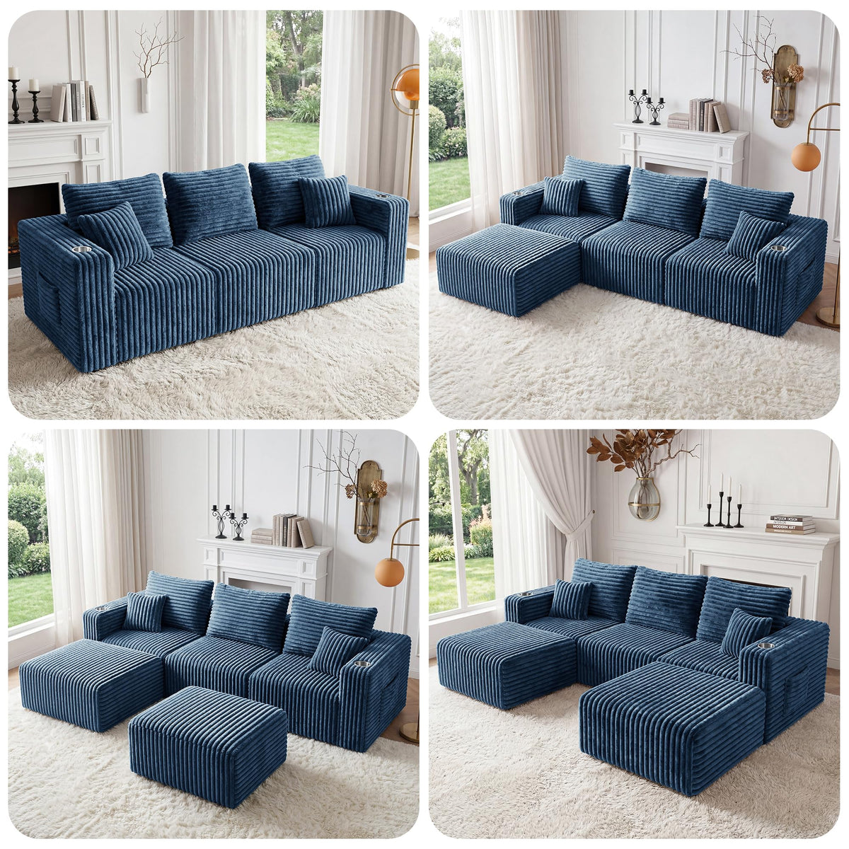 Modular Boneless Loveseat Sectional Cloud Sofa Comfy Deep Seat Corduroy Small Couch