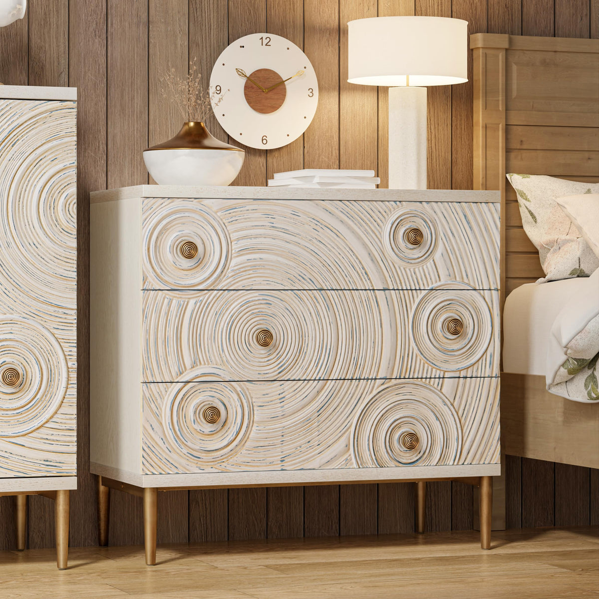Black and Gold Boho Three-Drawer Dresser