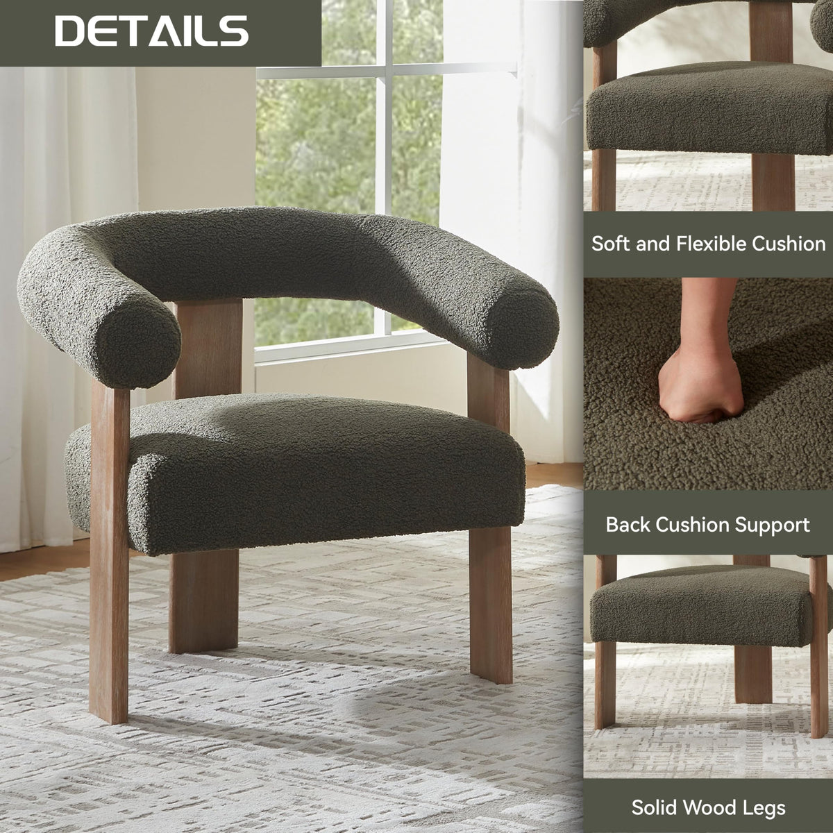 VKNOW Barrel Accent Chairs Set of 2 with Armrests and Rubberwood Legs