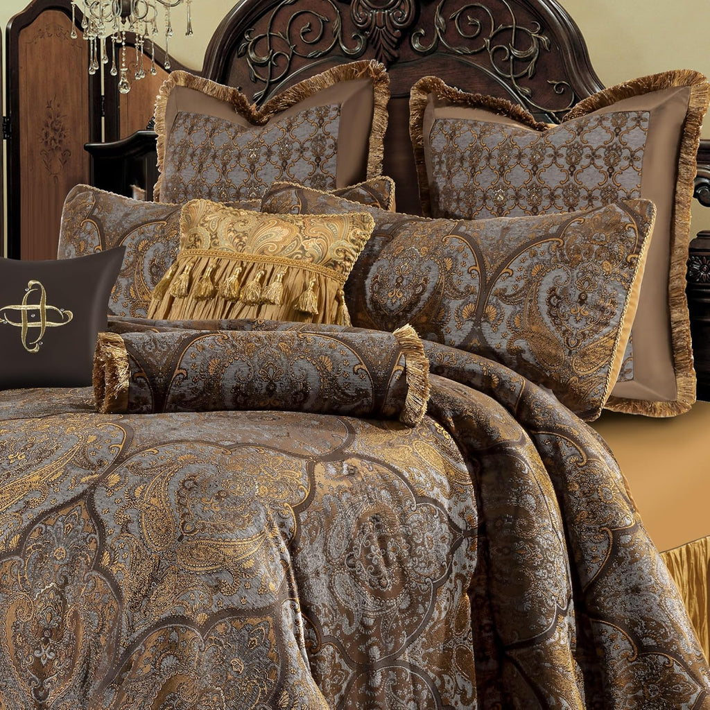 Loom and Mill Luxury Jacquard Comforter Set 9-Piece, Bronze Gold, Queen