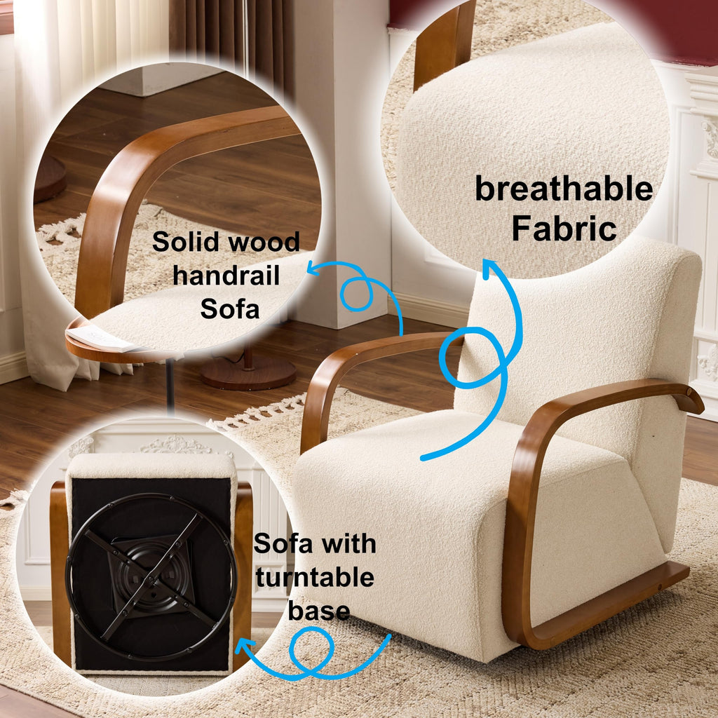 Oversized Boucle Accent Chair, Cream White Sherpa Wingback Chair