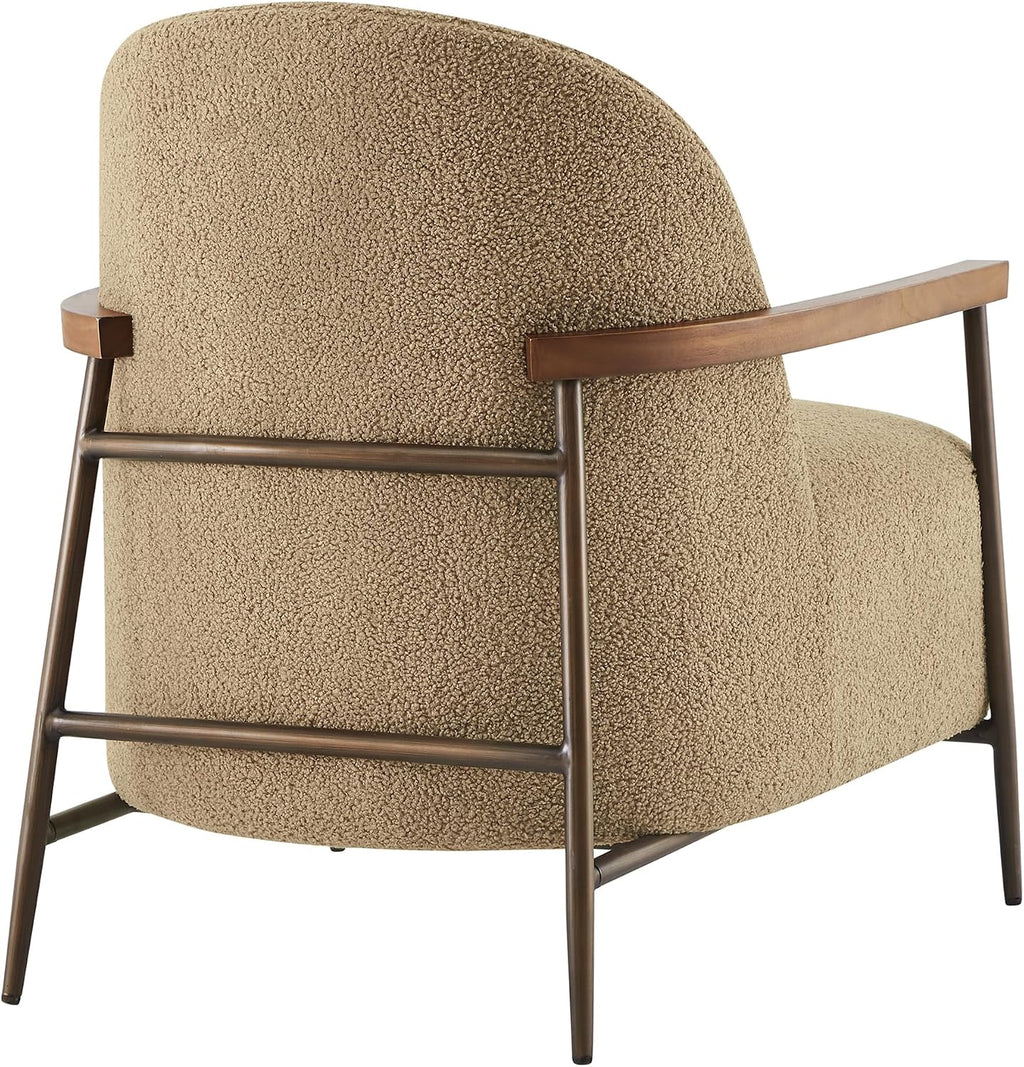 CHITA Accent Chair Set of 2, Sherpa Armchair with Wooden Armrest, Camel