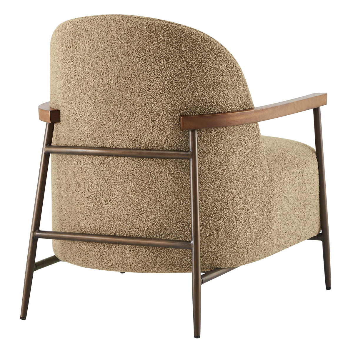 CHITA Accent Chair Set of 2, Sherpa Armchair with Wooden Armrest, Camel