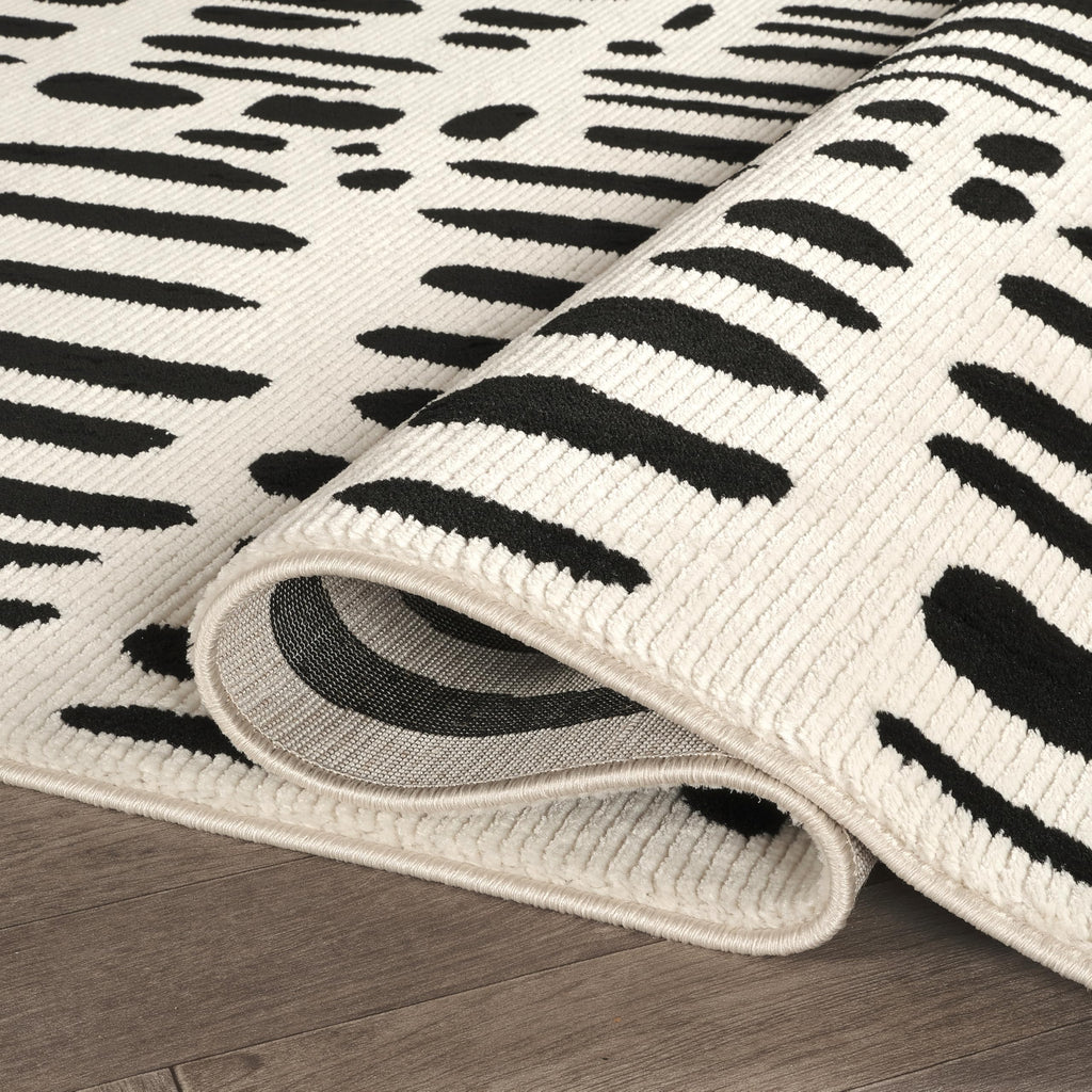 Abani Geometric Beige/Black Area Rug -6'x9' - Modern 3D Lines Design - Deco