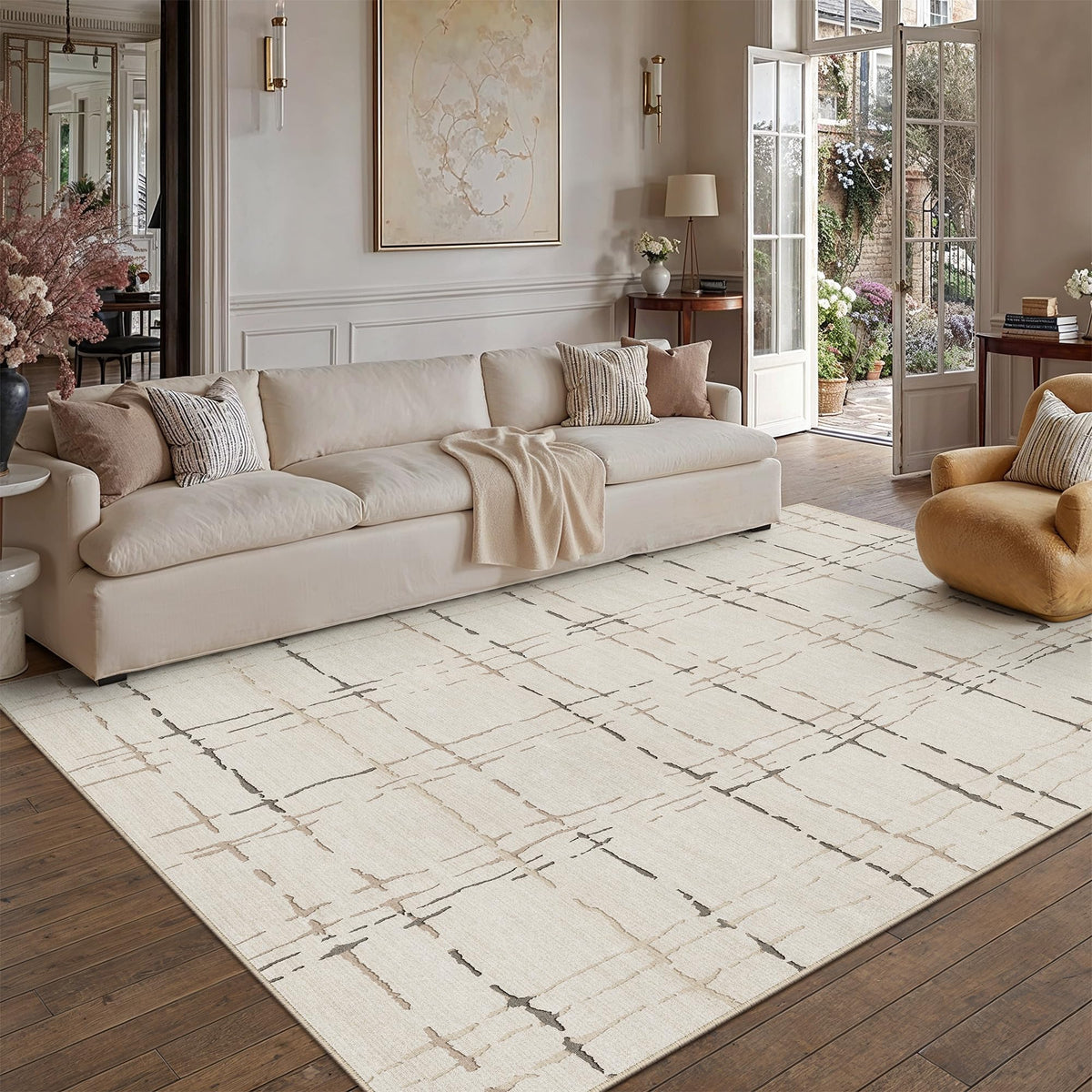 PureCozy 8x10 Beige Neutral Area Rug for Living Room Non Slip Carpet