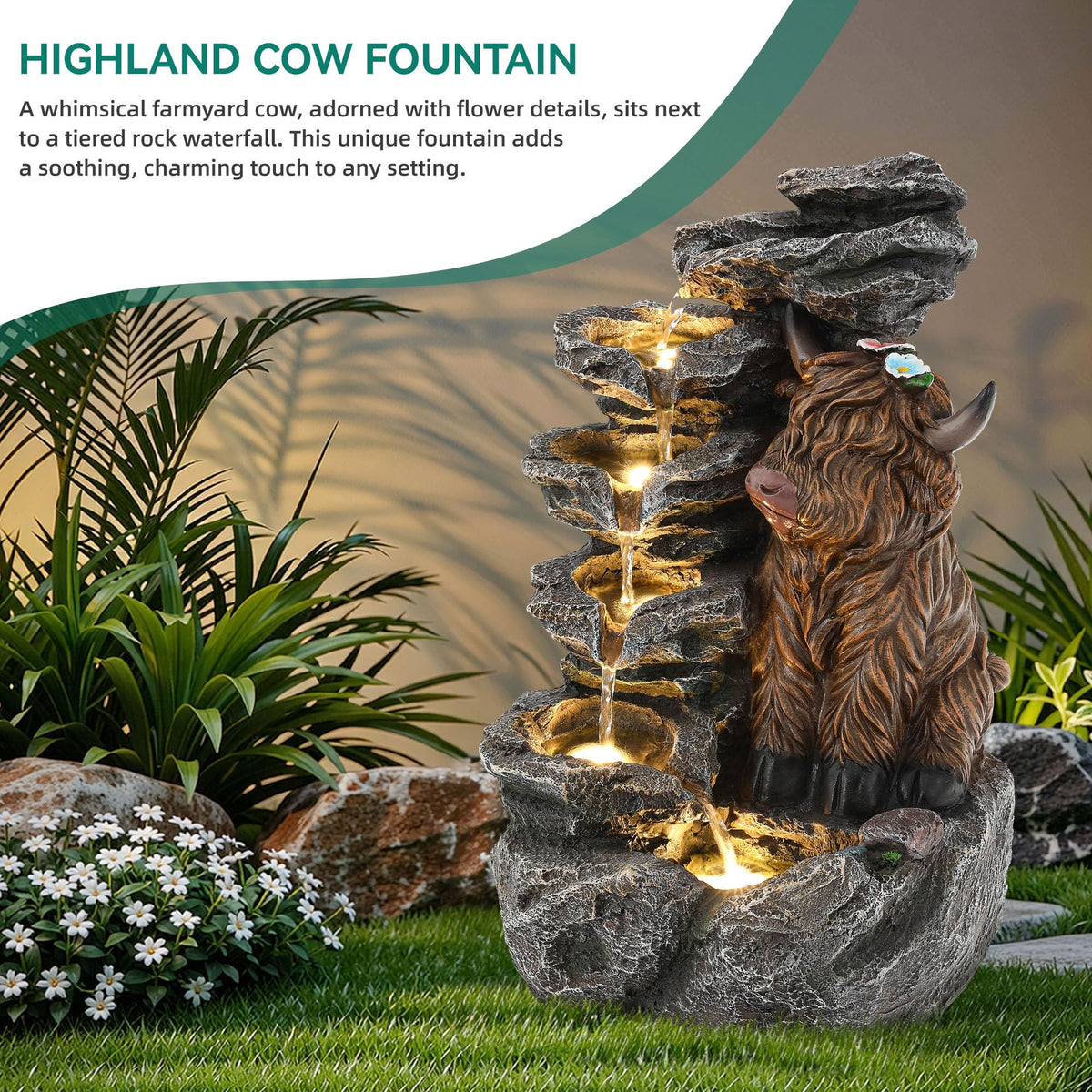 23" H Tiki Statue Outdoor Water Fountain with LED Lights