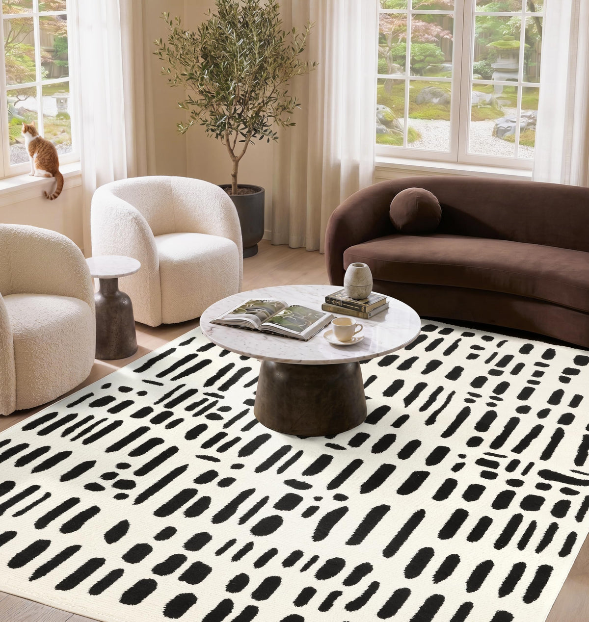 Abani Geometric Beige/Black Area Rug -6'x9' - Modern 3D Lines Design - Deco