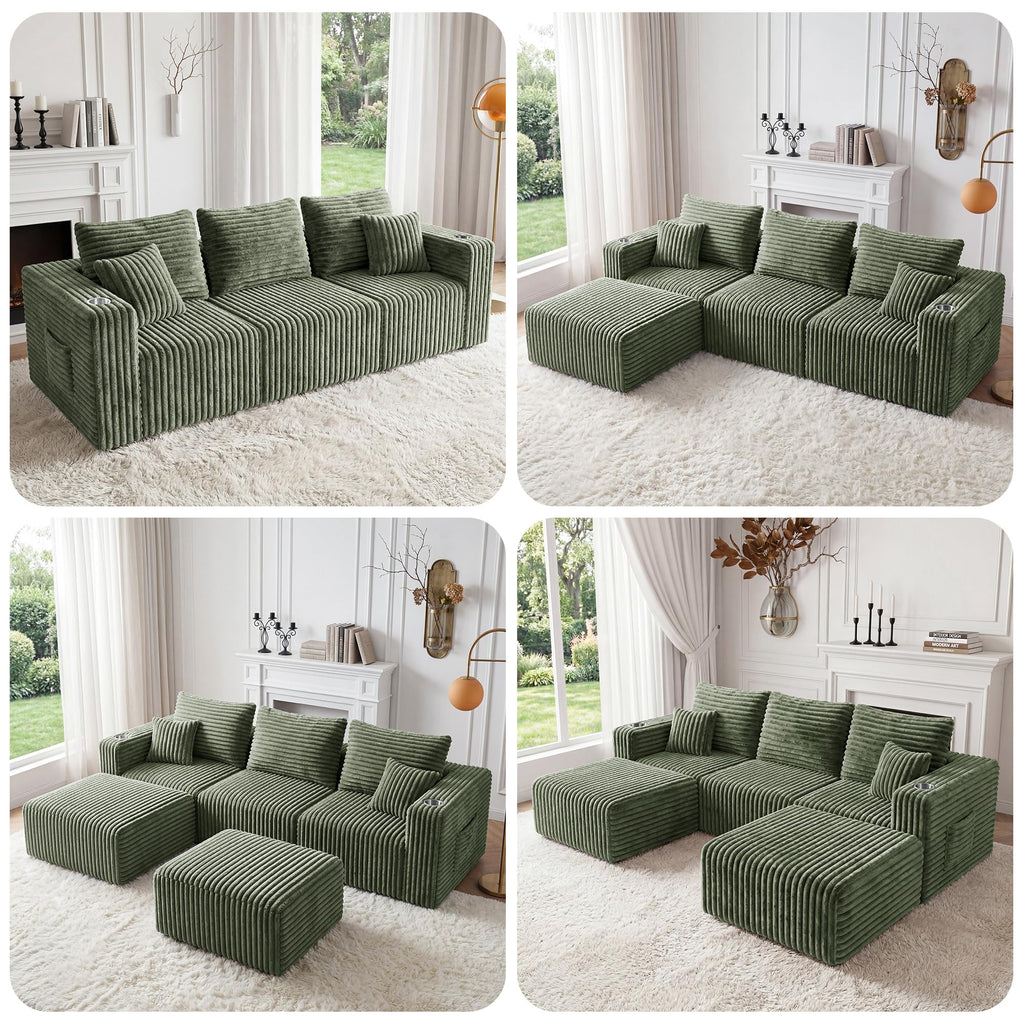 Modular Boneless Loveseat Sectional Cloud Sofa Comfy Deep Seat Corduroy Small Couch