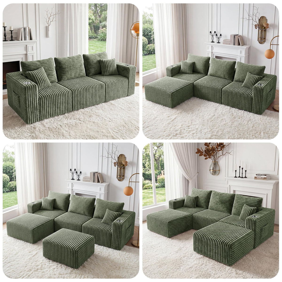Modular Boneless Loveseat Sectional Cloud Sofa Comfy Deep Seat Corduroy Small Couch