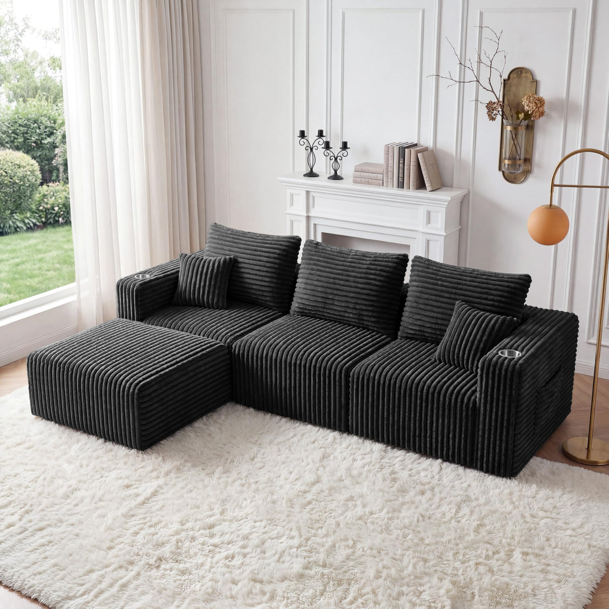 Modular Boneless Loveseat Sectional Cloud Sofa Comfy Deep Seat Corduroy Small Couch