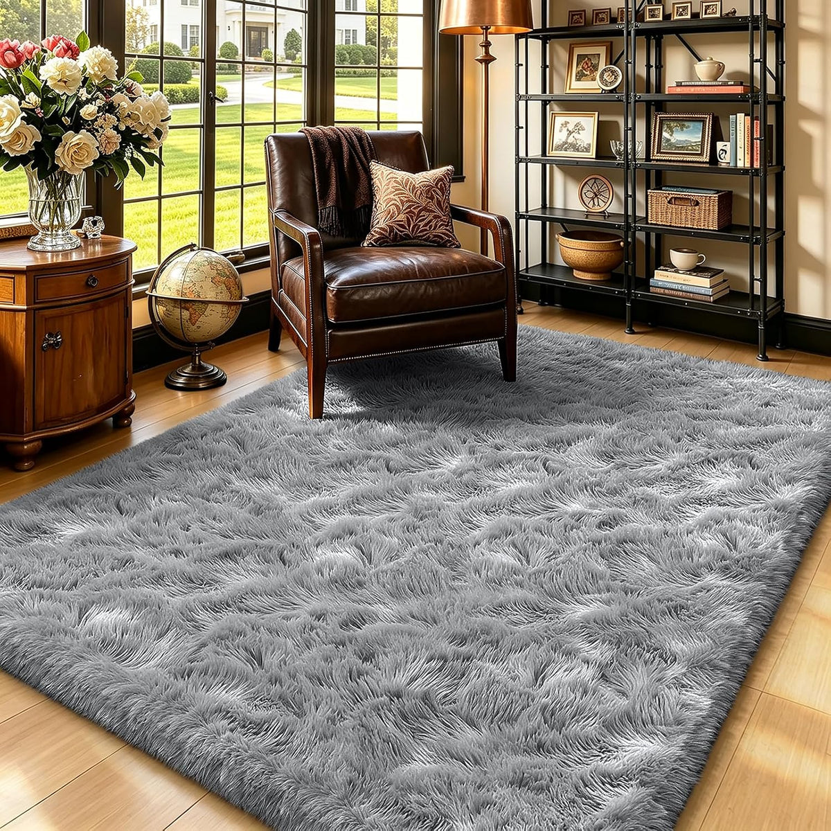 Mottled Beige 9x12 Area Rugs for Living Room, Fluffy Shag Rug Large Carpet