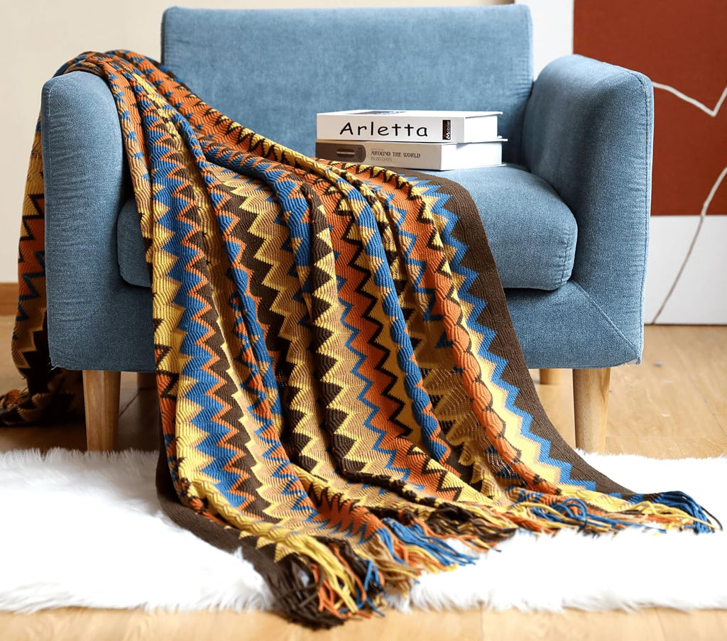 Bohemian Knit Tassel Throw Blanket