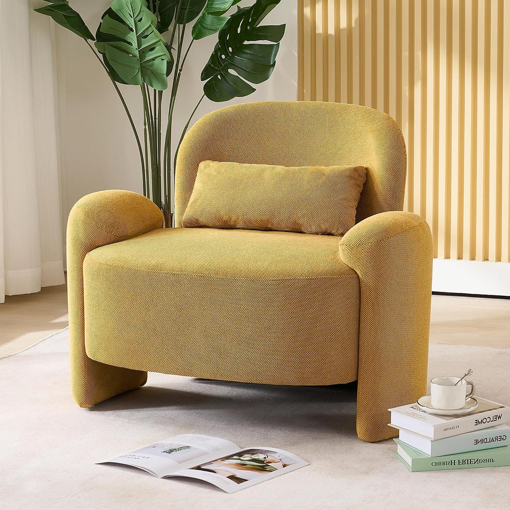 LOULENS Accent Chair Set of 2, Linen Fabric Lounge Armchair, Yellow