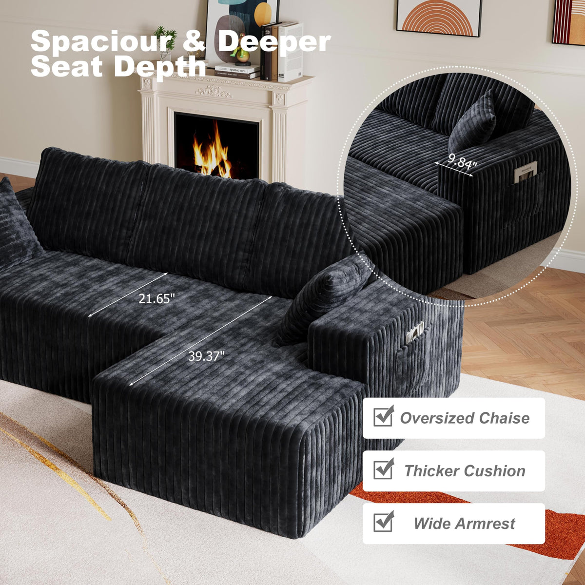 Modular L-Shaped Memory Foam Sectional Sofa