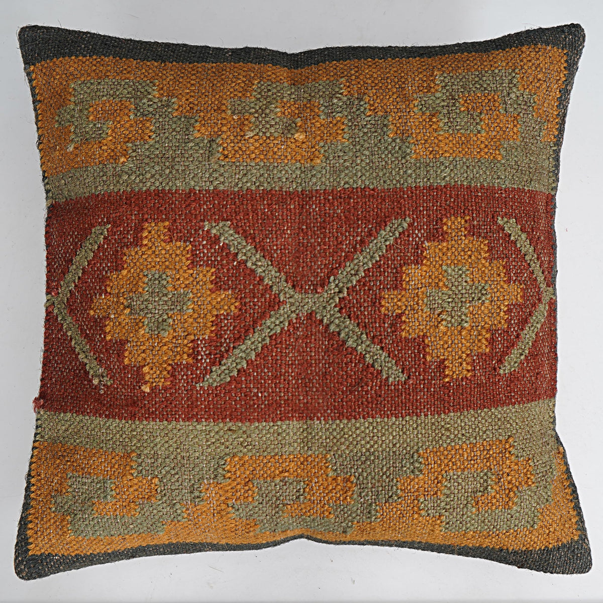 Indian Vintage Kilim Hand Loom Cushion Cover 18X18 Pillows Boho Ethnic Shams Jute