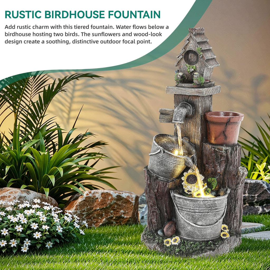 23" H Tiki Statue Outdoor Water Fountain with LED Lights