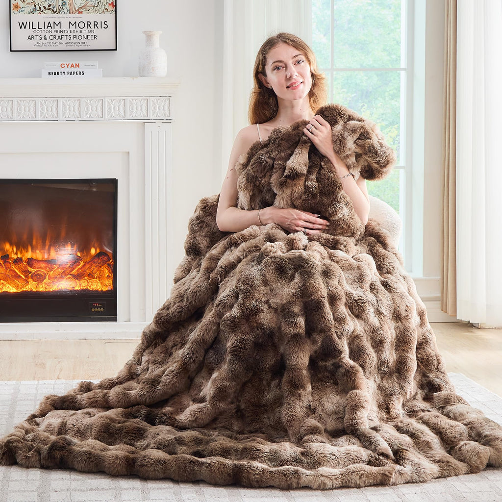 Cow-Print Faux Fur Throw Blanket