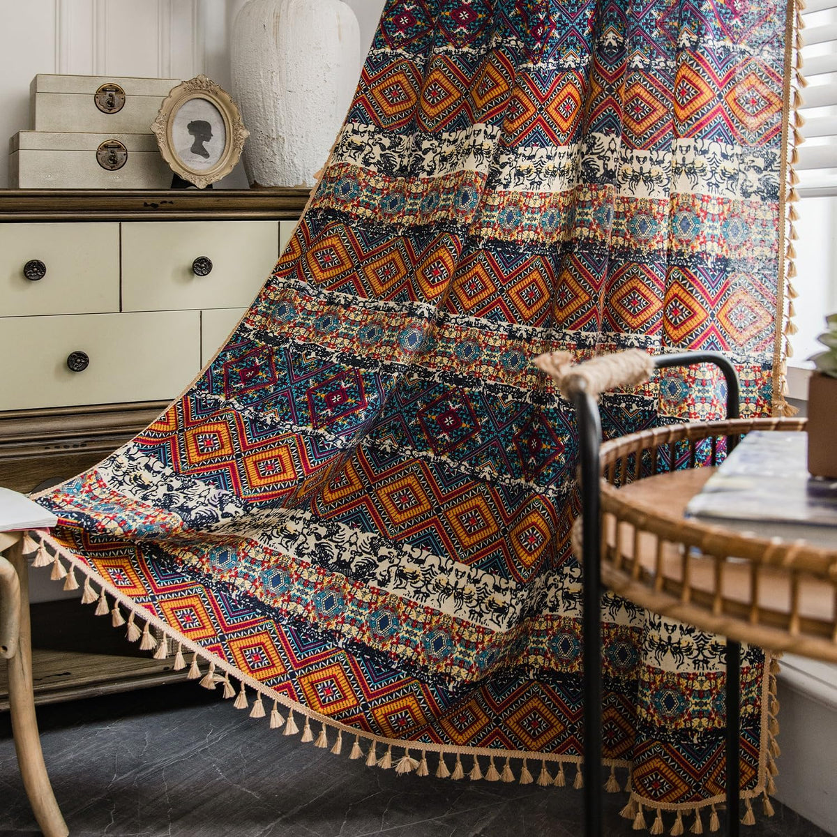 Boho Geometric Tassel Curtain Panel