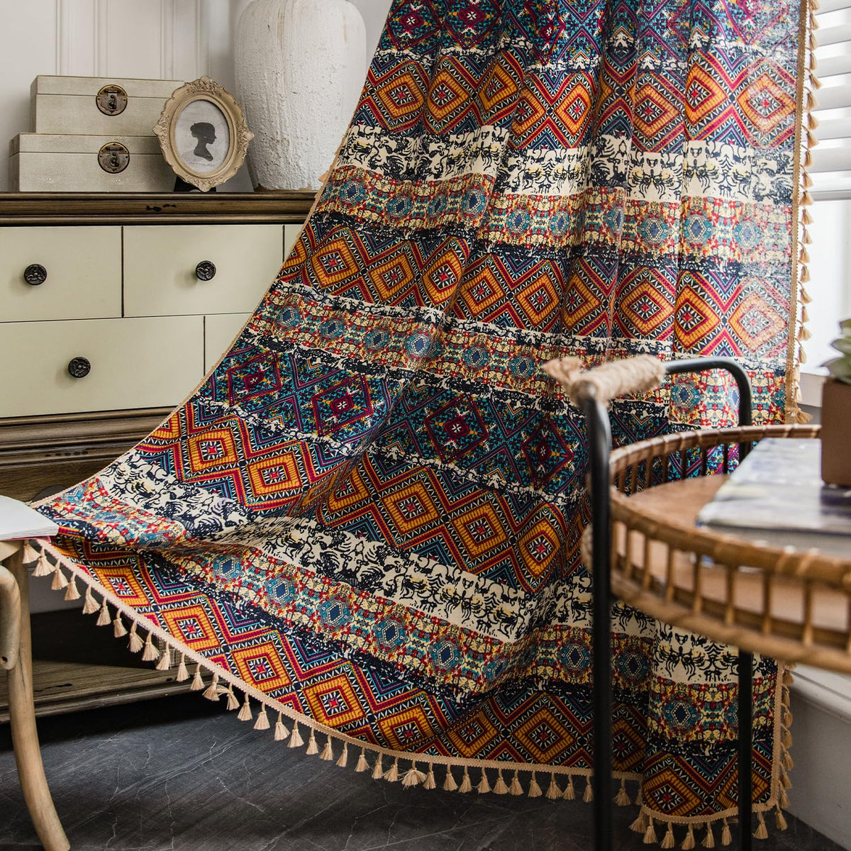 Boho Geometric Tassel Curtain Panel