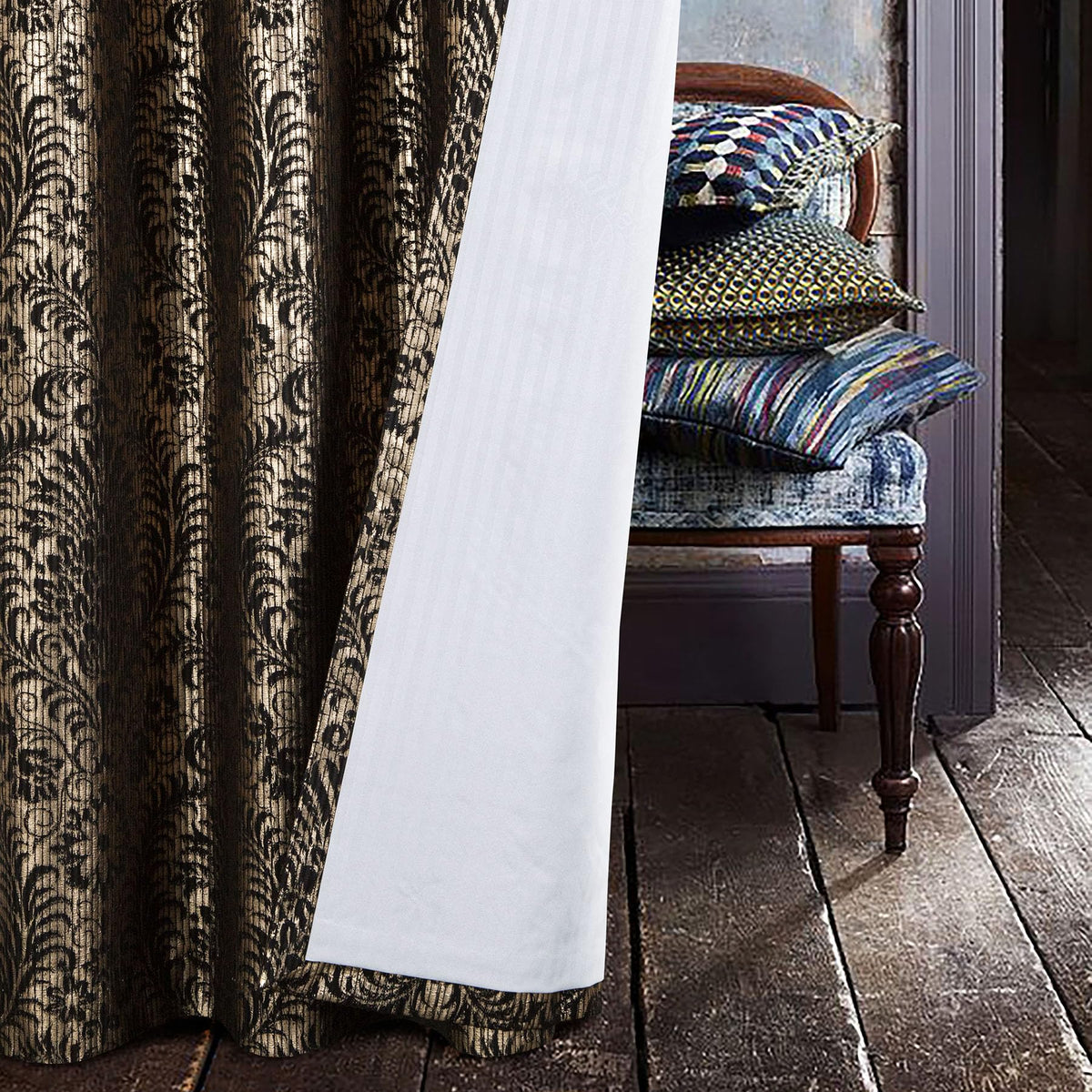 Damask Foil-Print Velvet Blackout Curtains