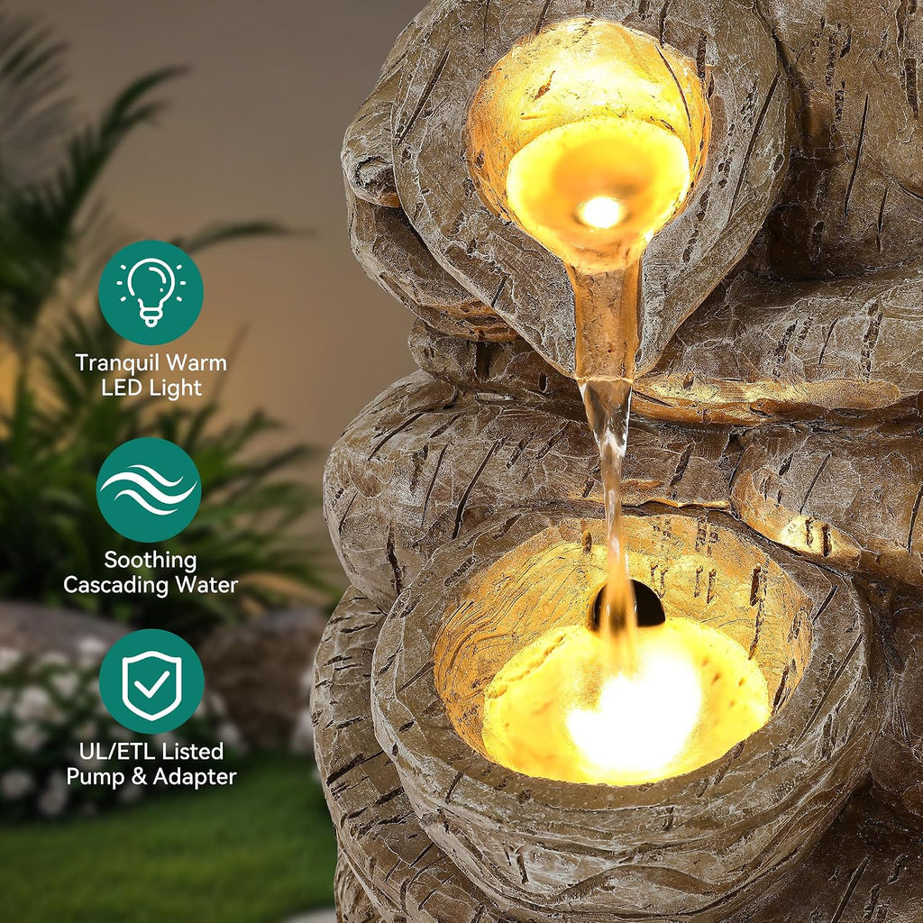 23" H Tiki Statue Outdoor Water Fountain with LED Lights