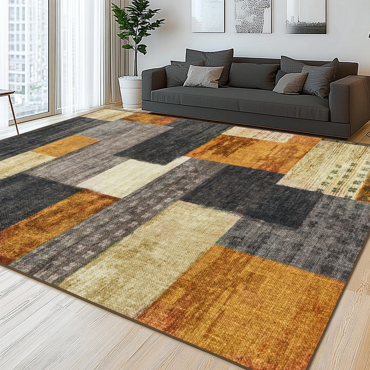 Modern Geometric Patchwork Indoor Area Rug for Living Room