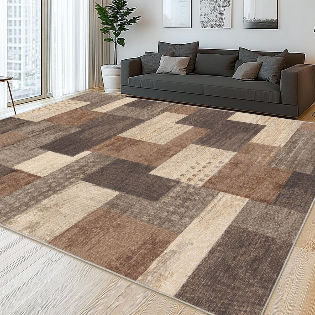 Modern Geometric Patchwork Indoor Area Rug for Living Room