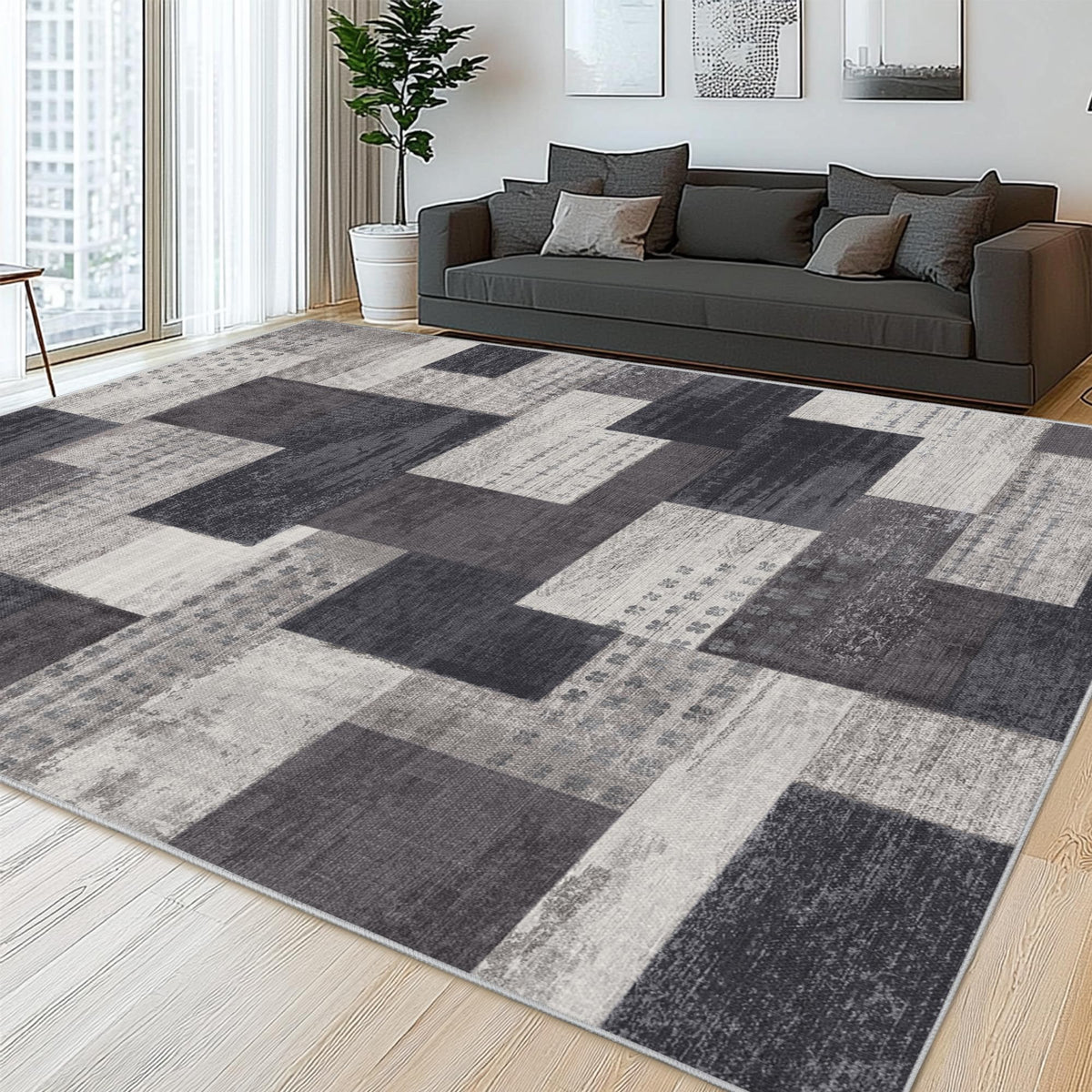 Modern Geometric Patchwork Indoor Area Rug for Living Room
