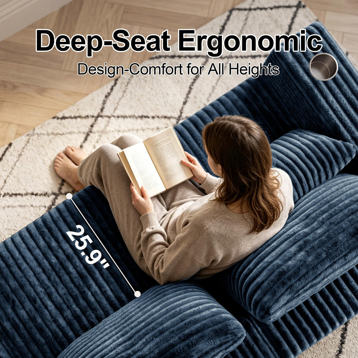 Modular Boneless Loveseat Sectional Cloud Sofa Comfy Deep Seat Corduroy Small Couch