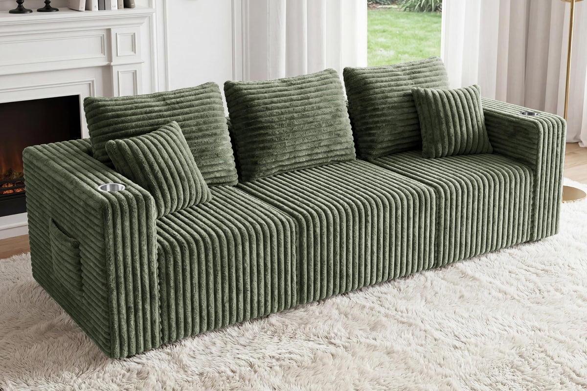 Modular Boneless Loveseat Sectional Cloud Sofa Comfy Deep Seat Corduroy Small Couch