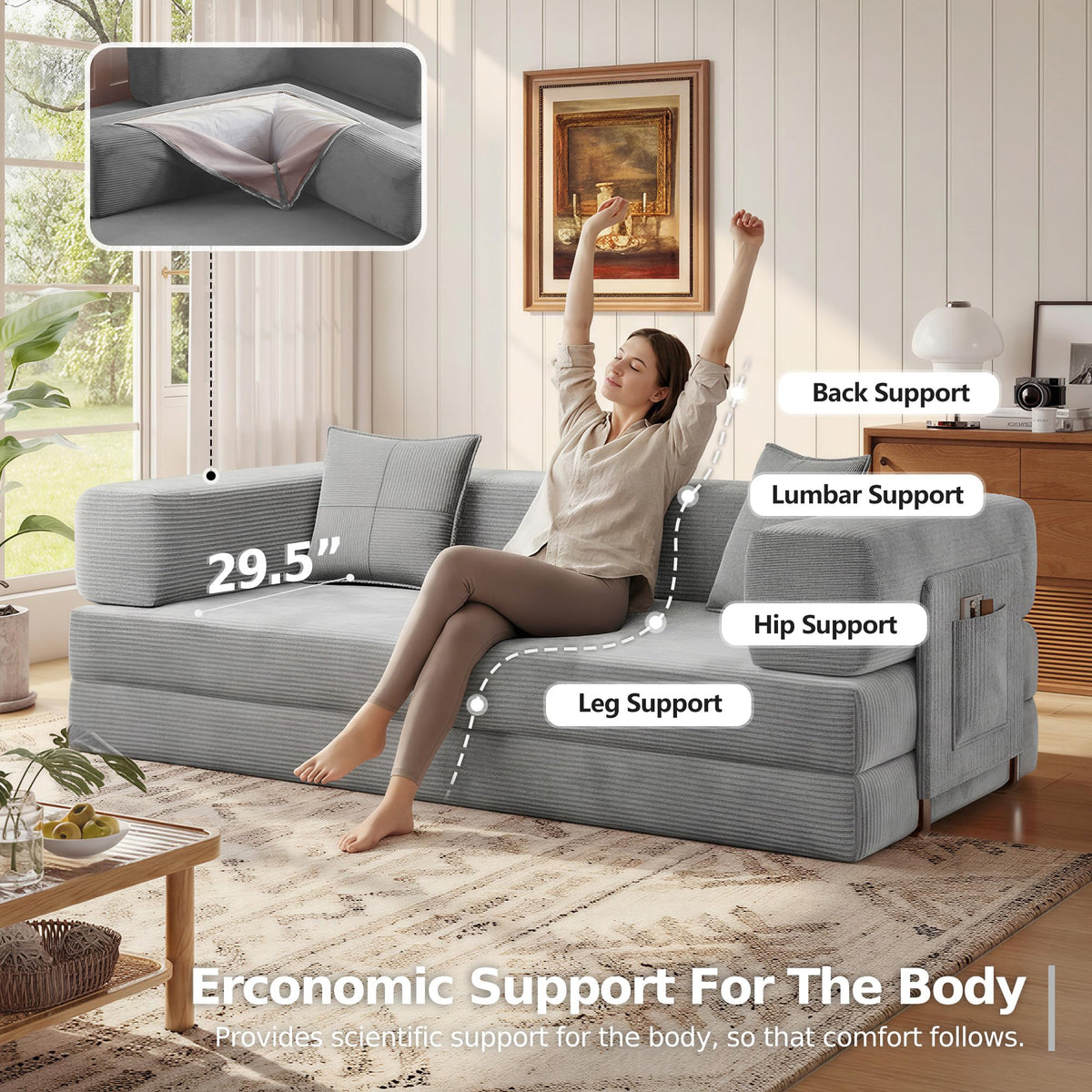 78.8'' Futon Sofa Bed, Boneless Couches for Living Room