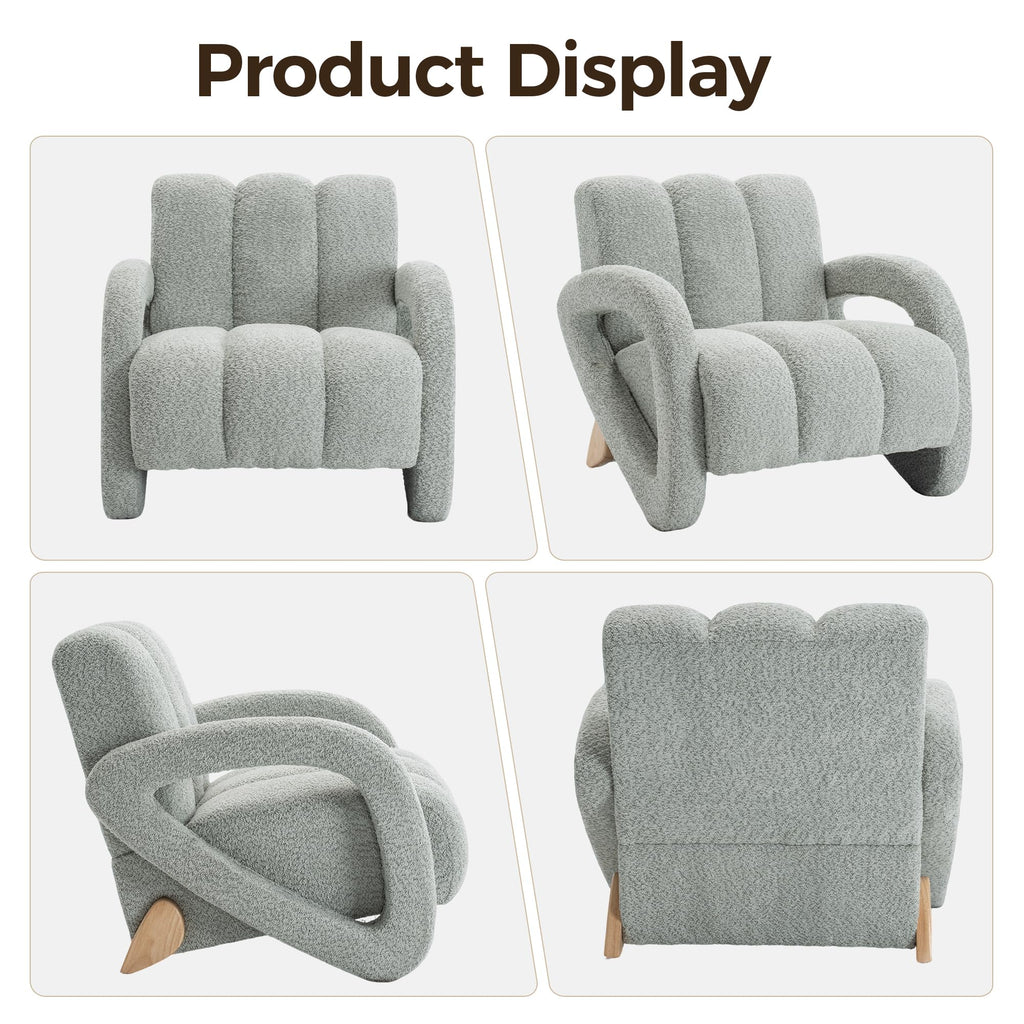 Mid Century Modern Accent Chair Set of 2 with Solid Wood Frame, Upholstered Living Room Chairs with Thick Cushion, Boucle Tufted Armchair for Bedroom, Reading Room, Ivory