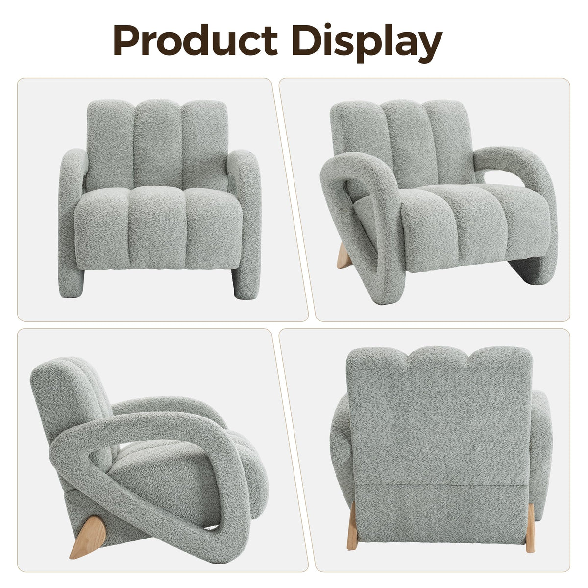 Mid Century Modern Accent Chair Set of 2 with Solid Wood Frame, Upholstered Living Room Chairs with Thick Cushion, Boucle Tufted Armchair for Bedroom, Reading Room, Ivory