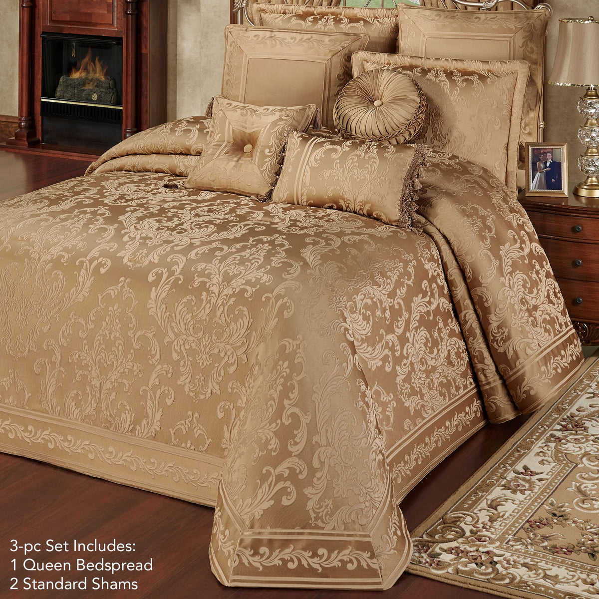Monaco Luxury Bedding, Royal Metallic Gold, California King, 3 Pc Set