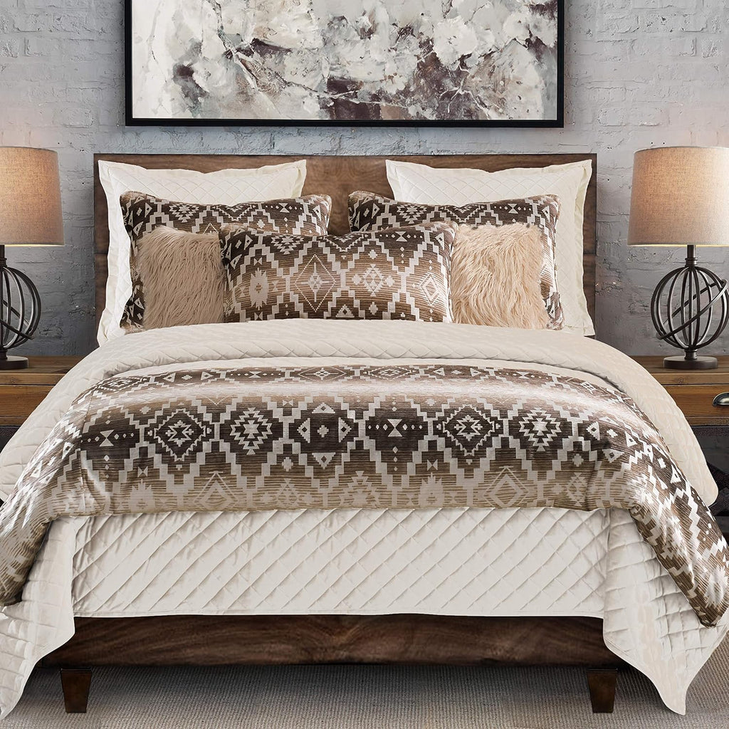 Paseo Road Chalet Aztec 3 Piece King Cream Brown Chenille Comforter Set