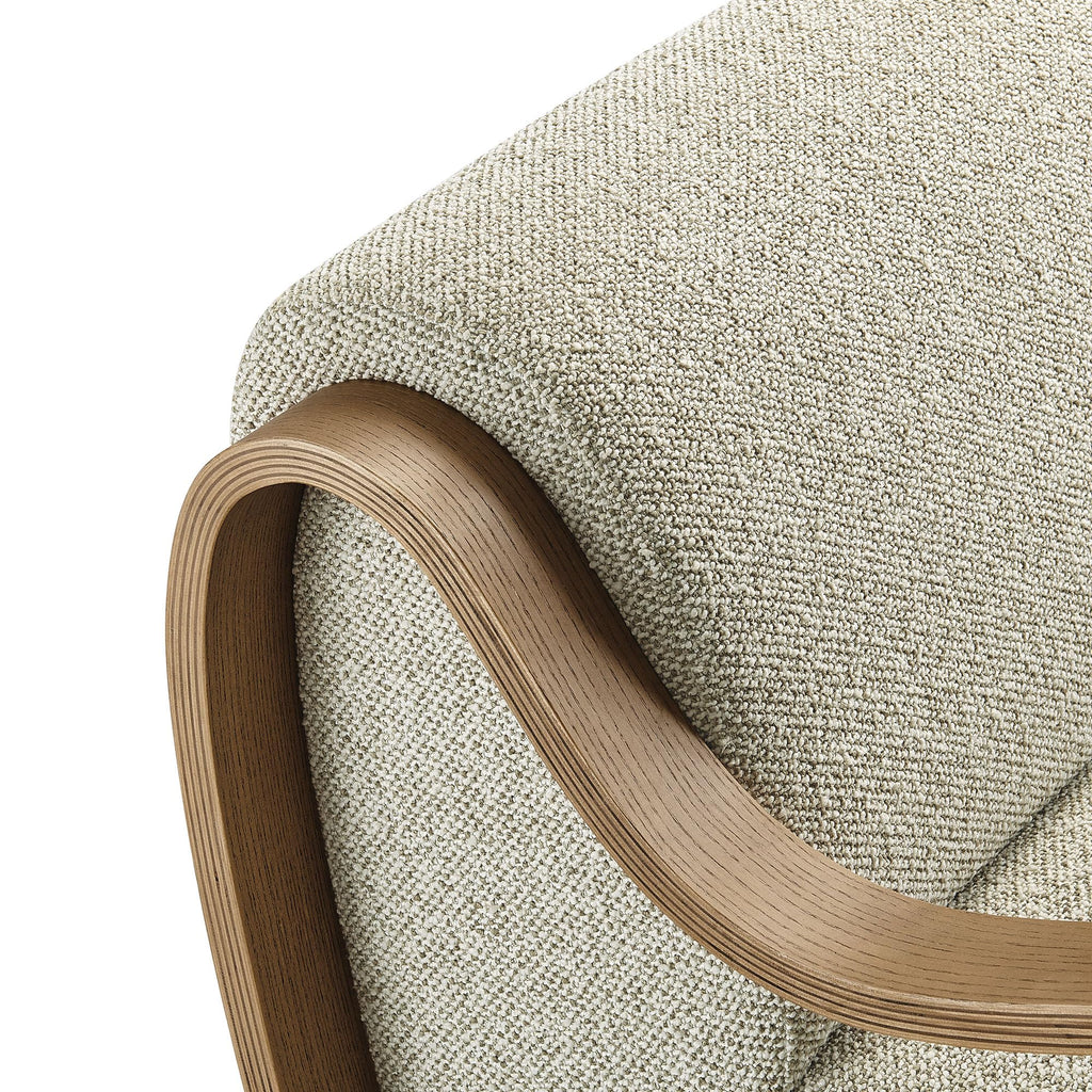 Modway Atrium Boucle Upholstered Lounge Chair in Cream with Sculptural Bentwood