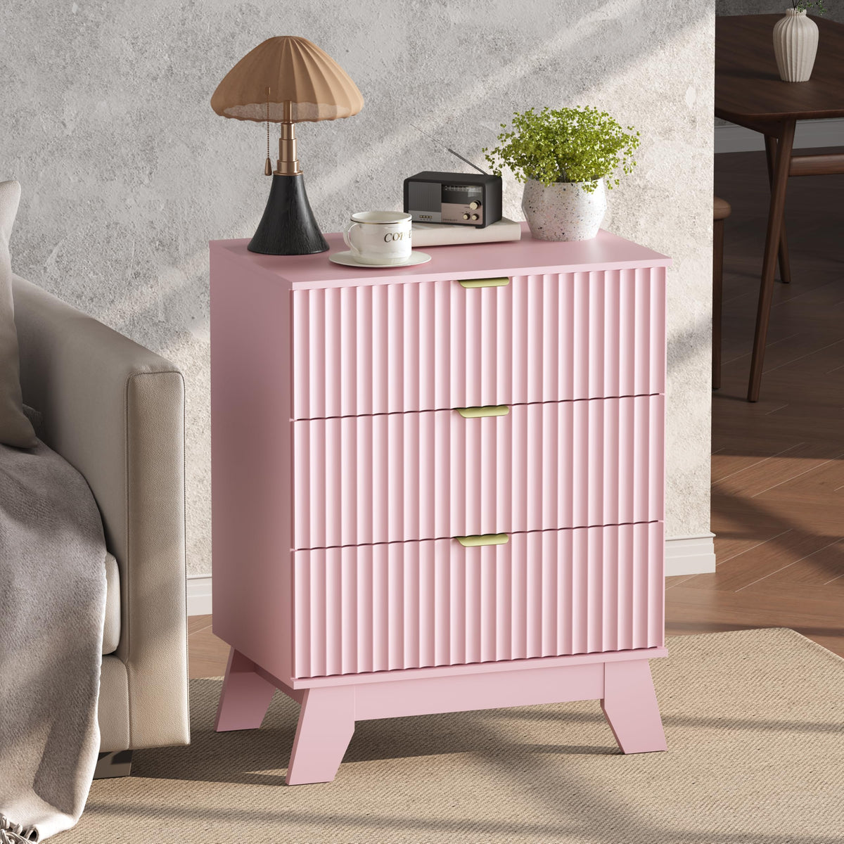 Fluted Nightstands with Charging Station, Set of 2