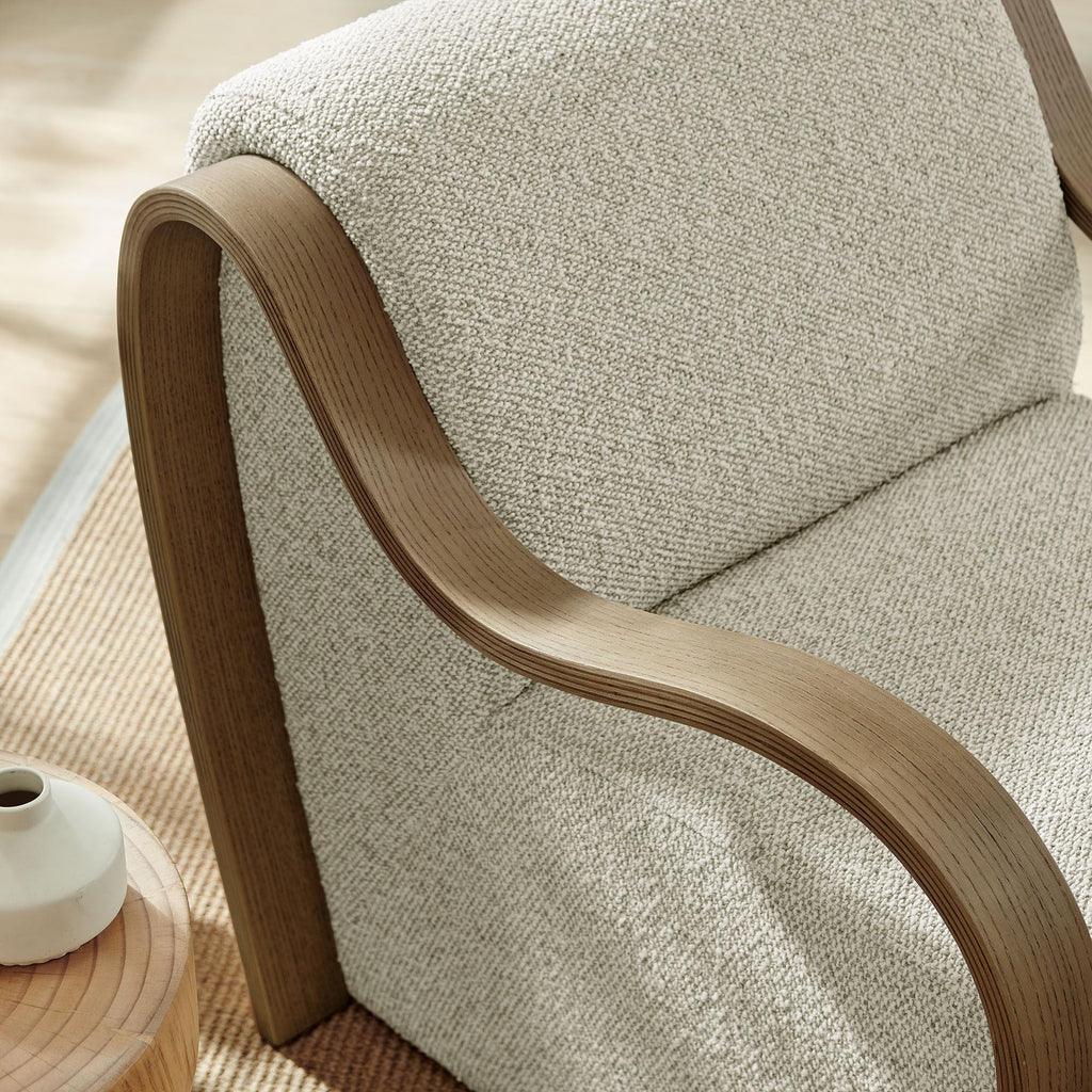 Modway Atrium Boucle Upholstered Lounge Chair in Cream with Sculptural Bentwood