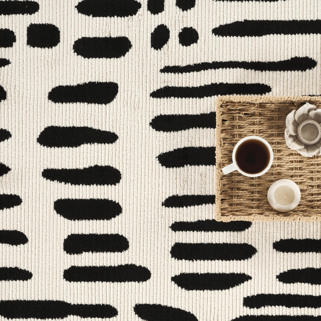 Abani Geometric Beige/Black Area Rug -6'x9' - Modern 3D Lines Design - Deco