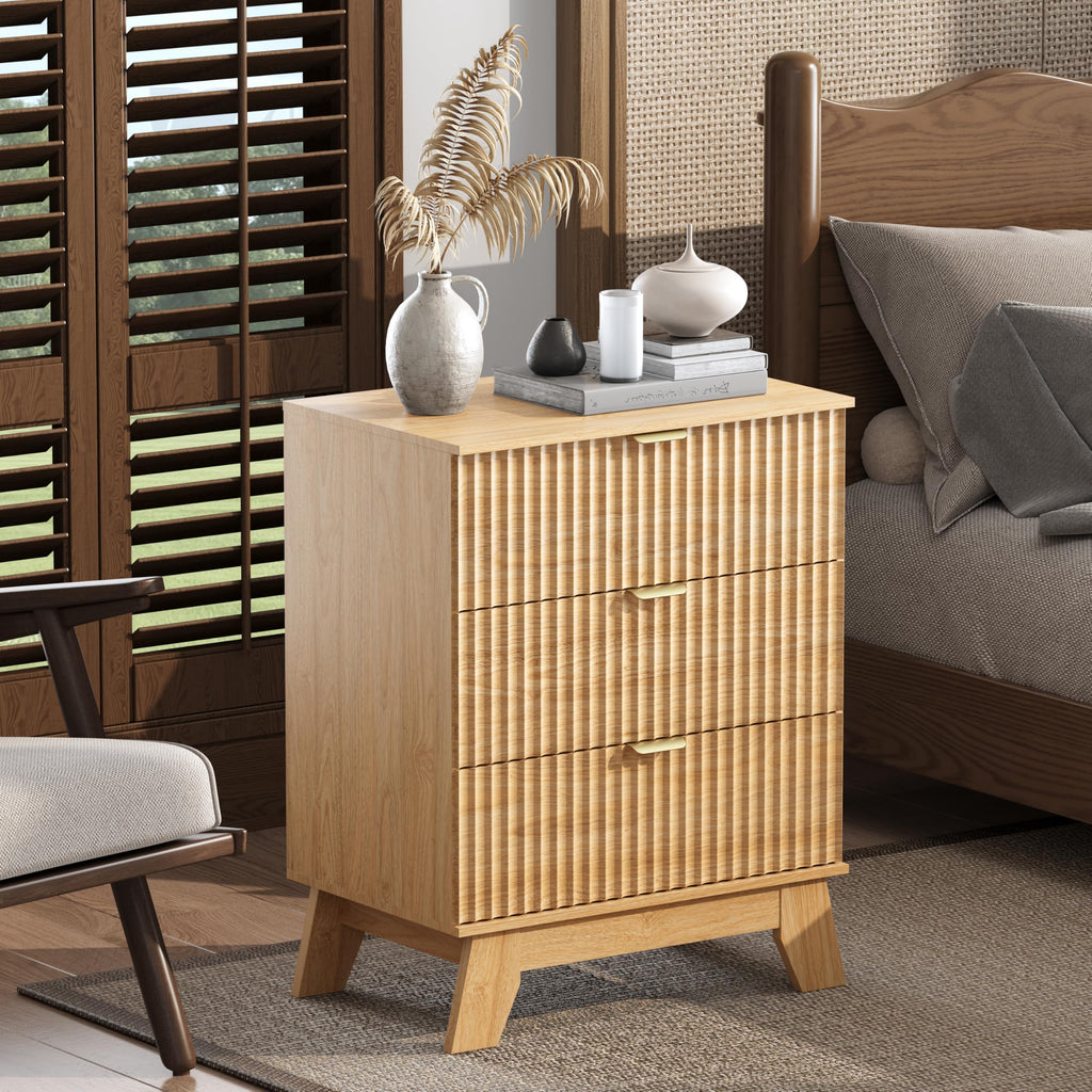 Fluted Nightstands with Charging Station, Set of 2