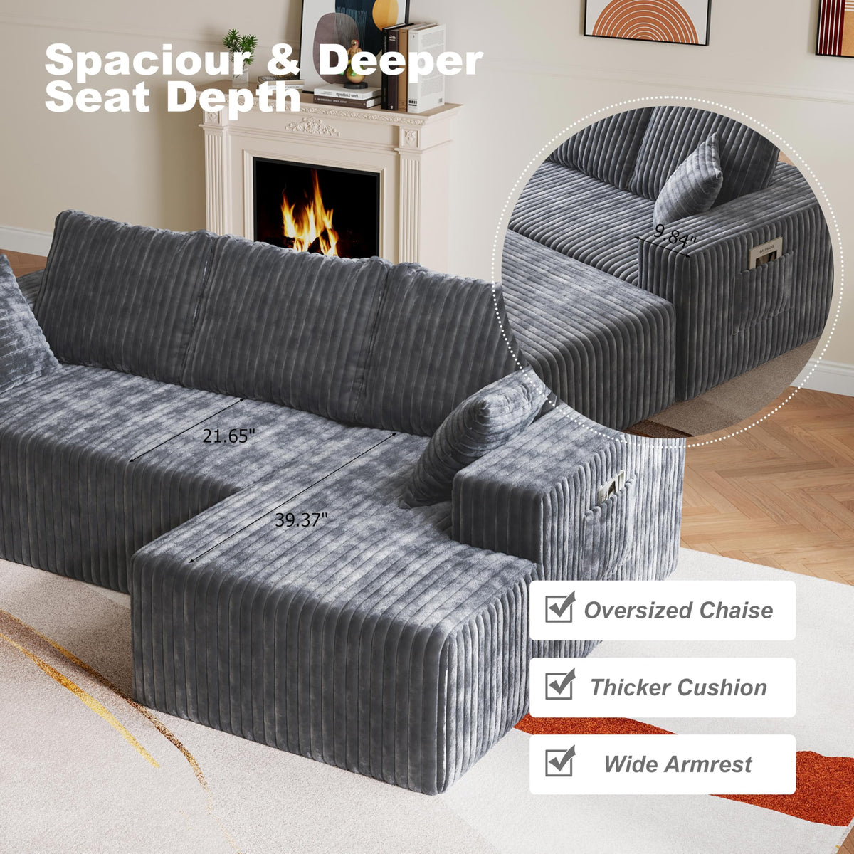 Modular L-Shaped Memory Foam Sectional Sofa