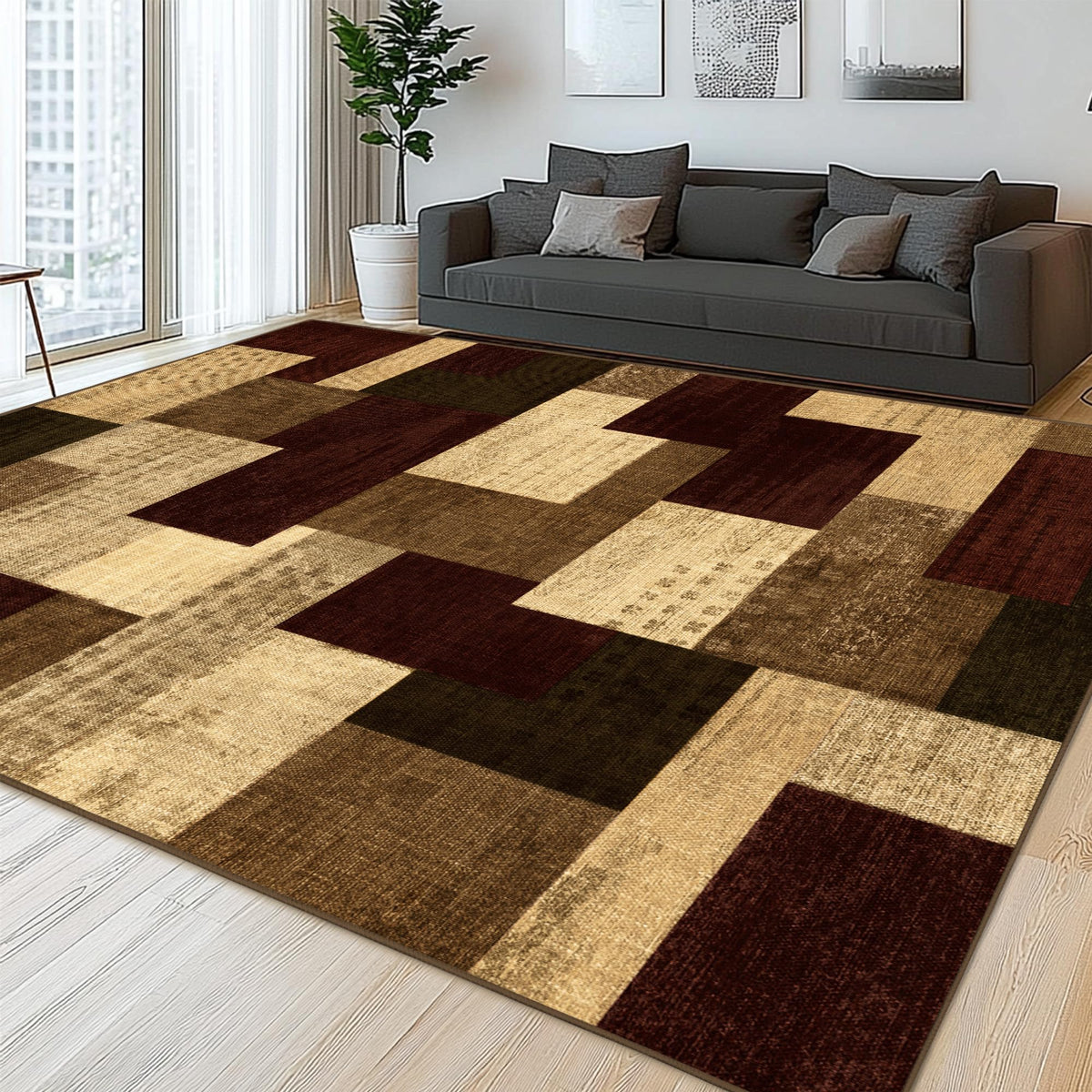 Modern Geometric Patchwork Indoor Area Rug for Living Room
