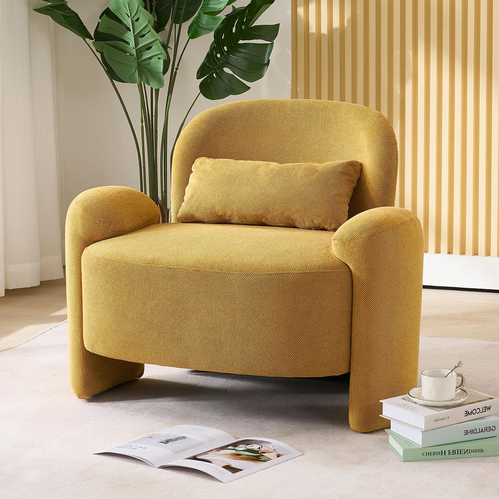 LOULENS Accent Chair Set of 2, Linen Fabric Lounge Armchair, Yellow