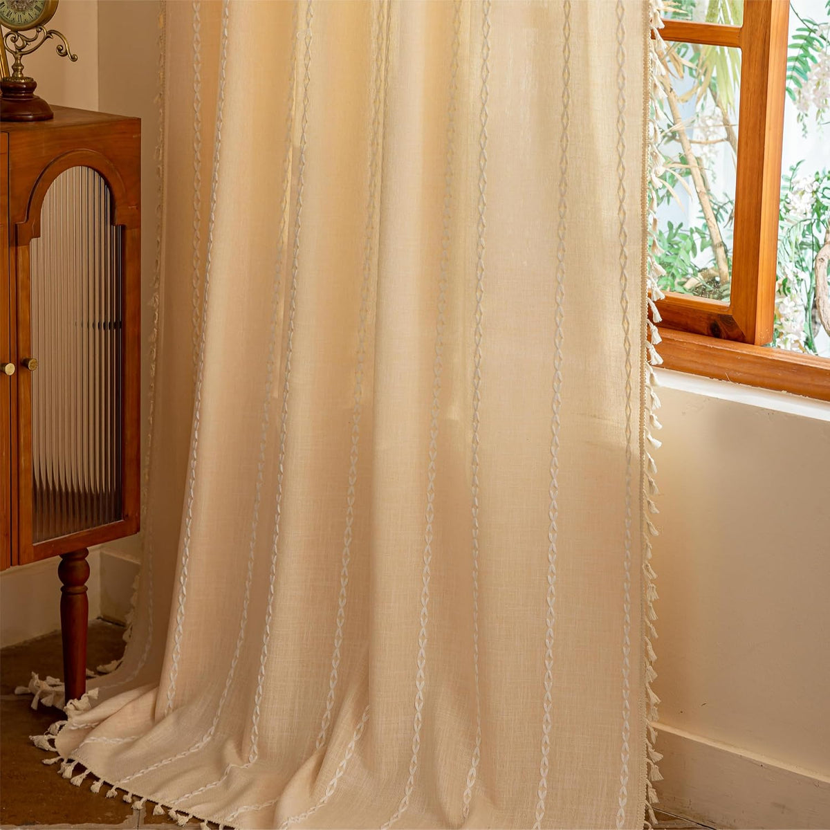 Boho Tassel Rod-Pocket Curtain Panel