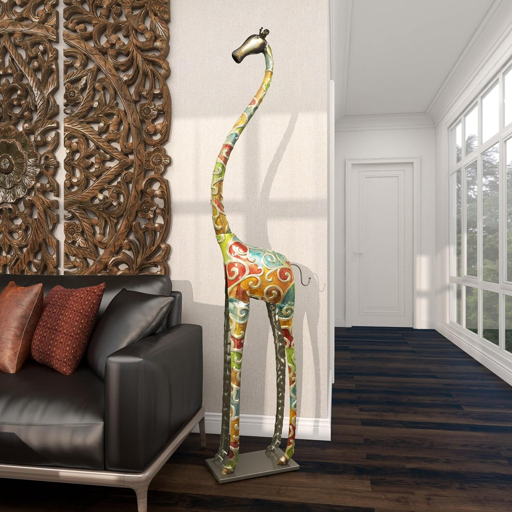 Deco 79 Metal Giraffe Decor Tall 17" x 7" x 73", Matte Multi Colored