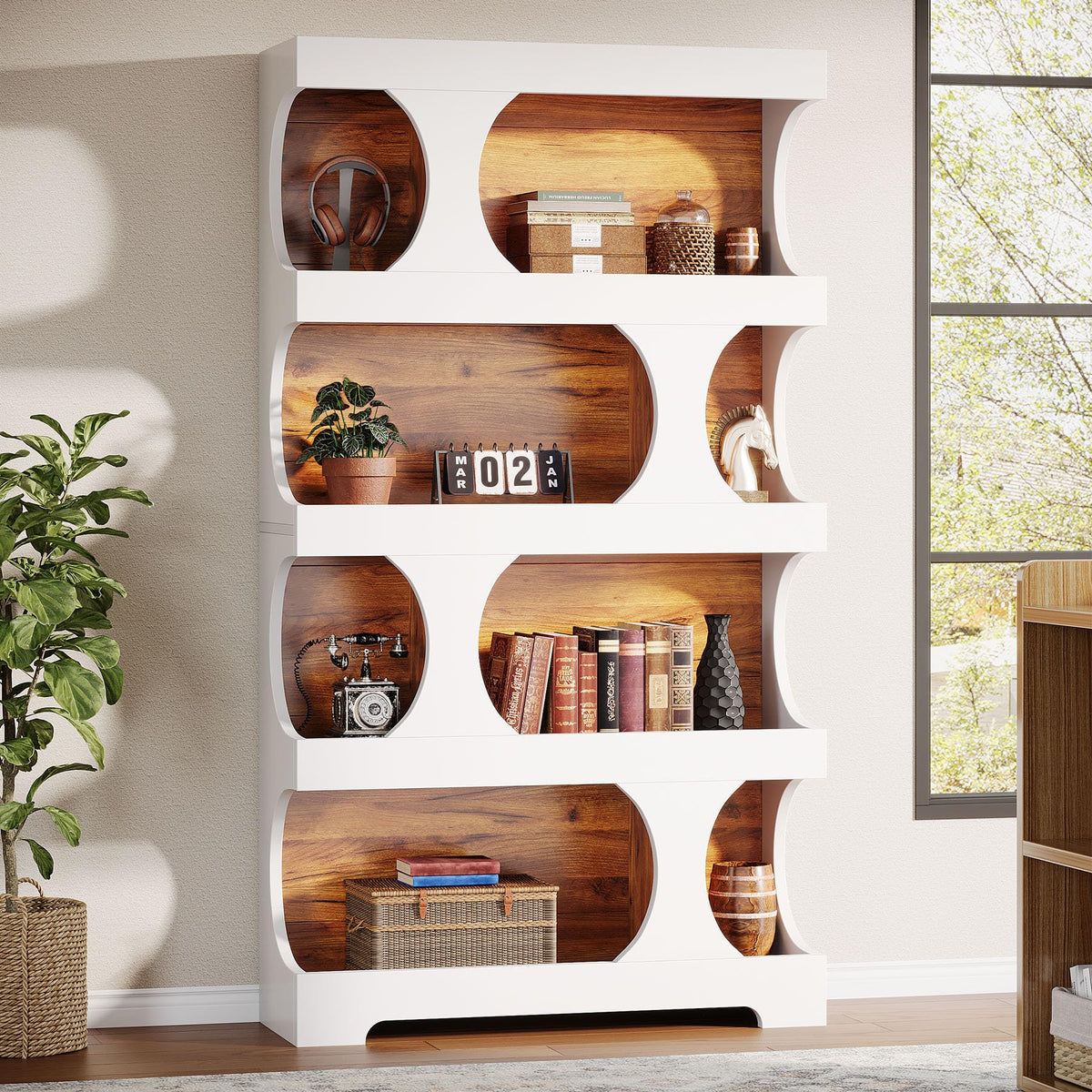 71-Inch Asymmetrical 4-Tier Bookcase