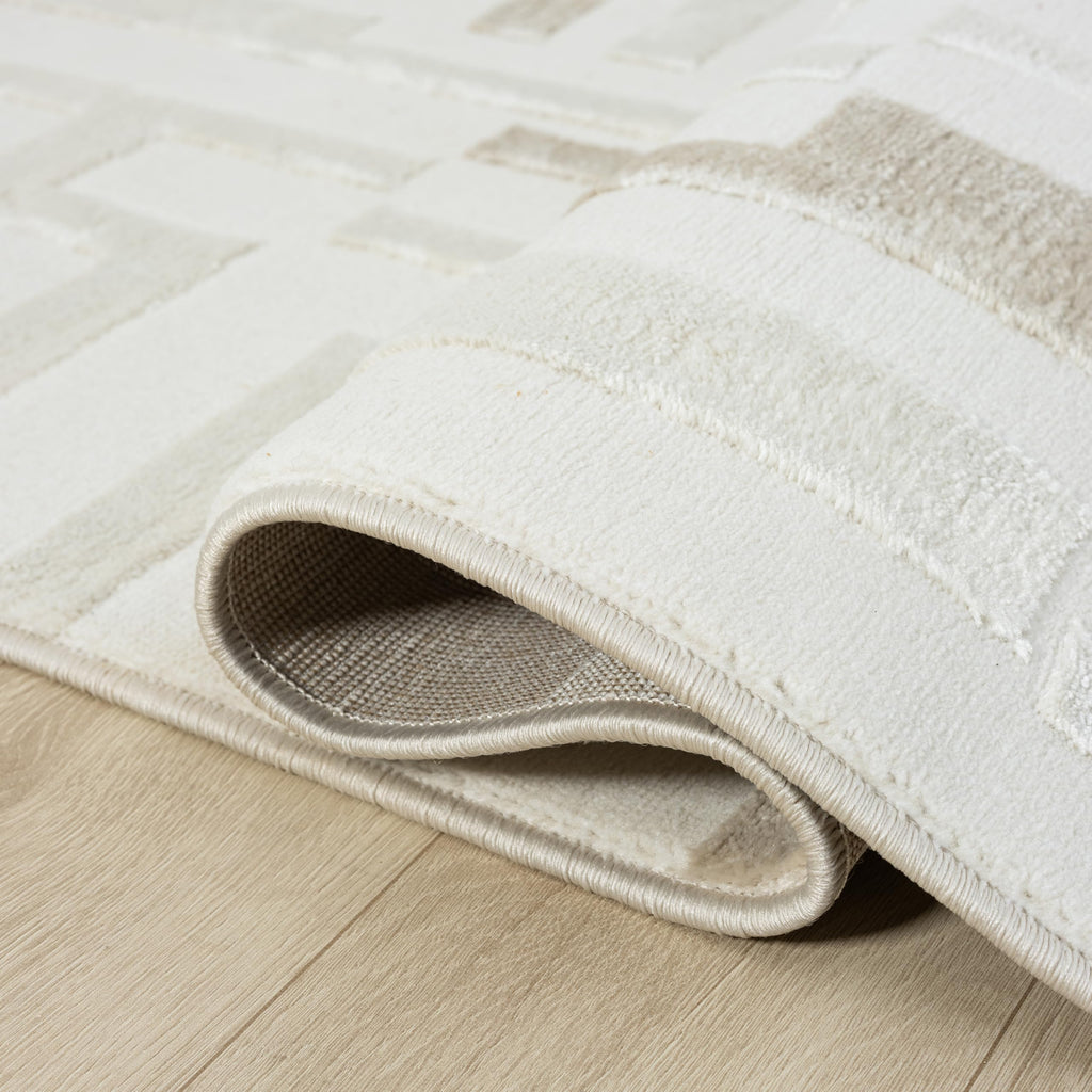 Abani Beige Area Rug - 4' x 6' - Living Room & Bedroom - Geometric Maze Design -